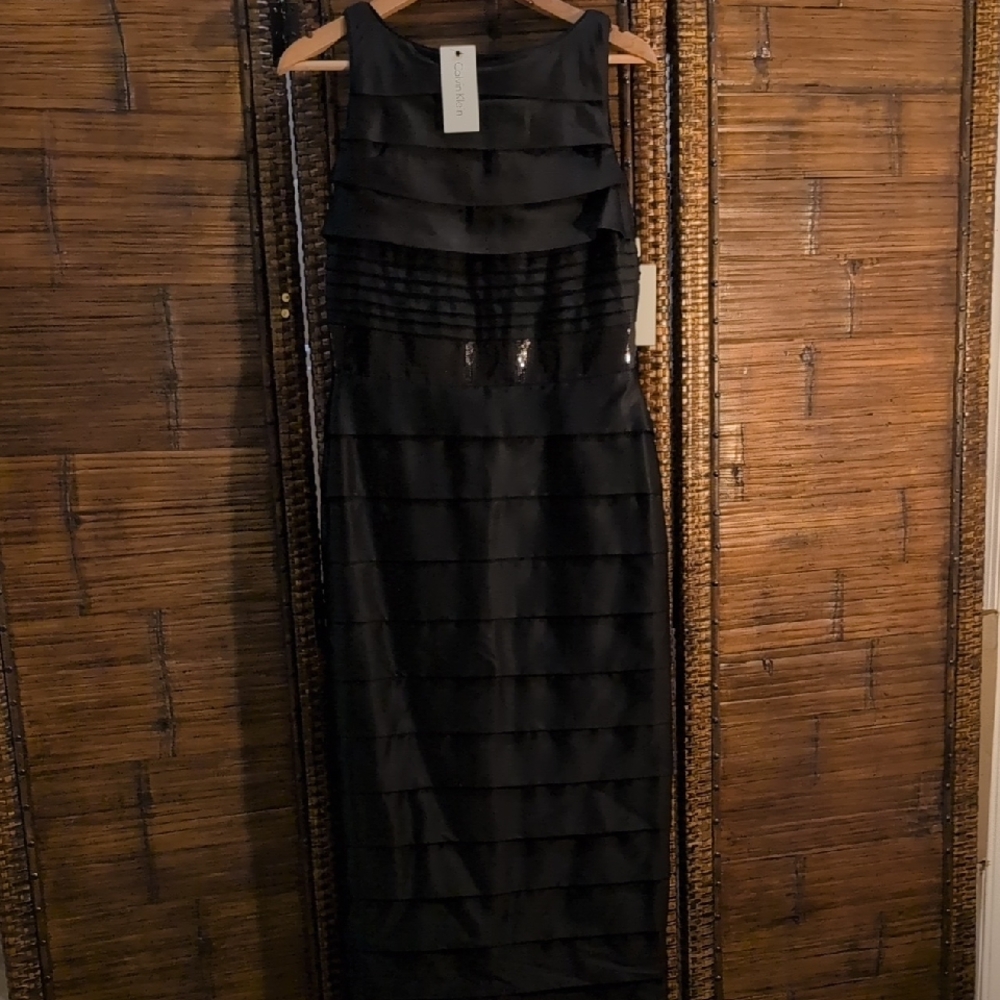 Calvin Klein Black Layered Midi Dress